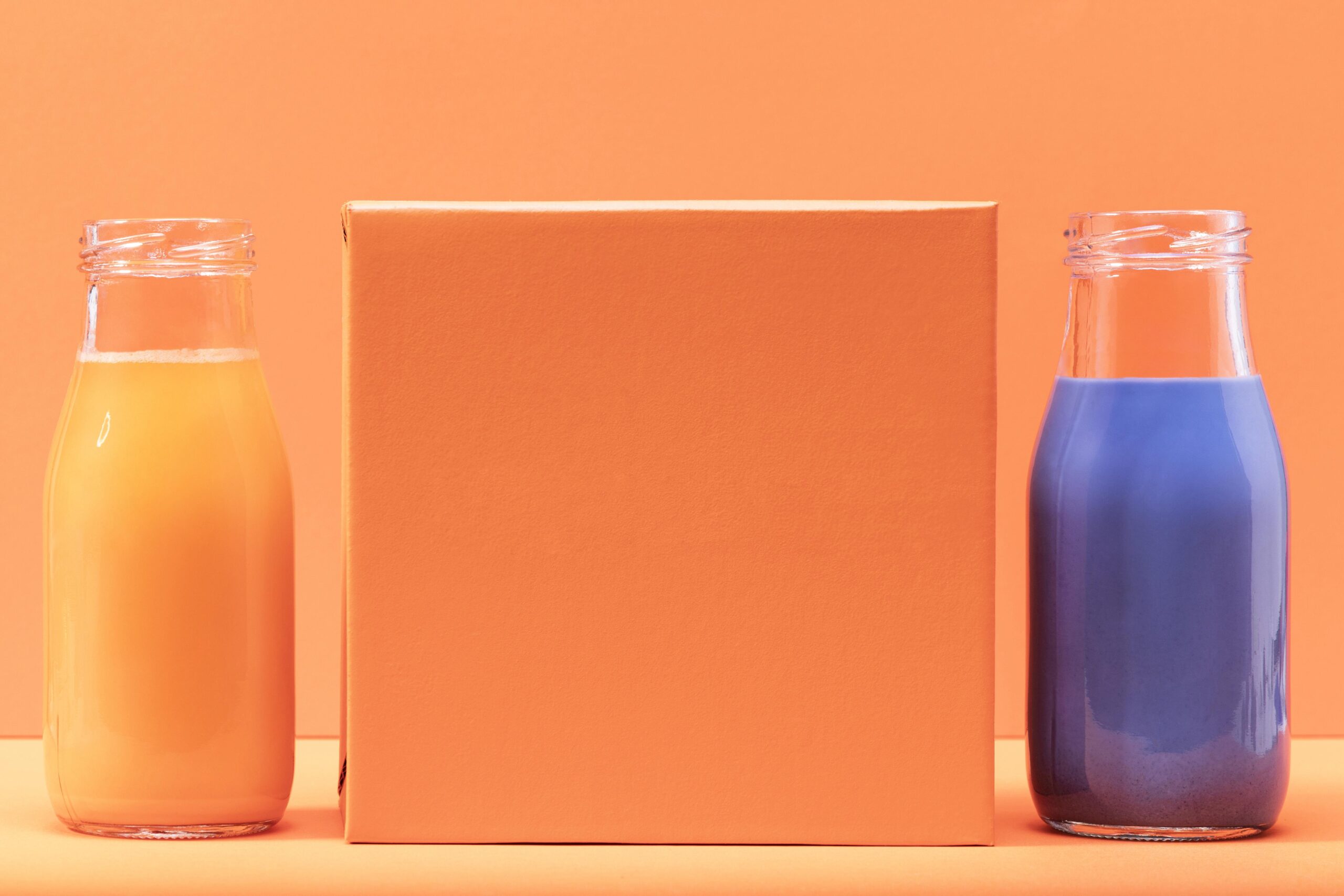 front view orange blue smoothies with blank orange square
